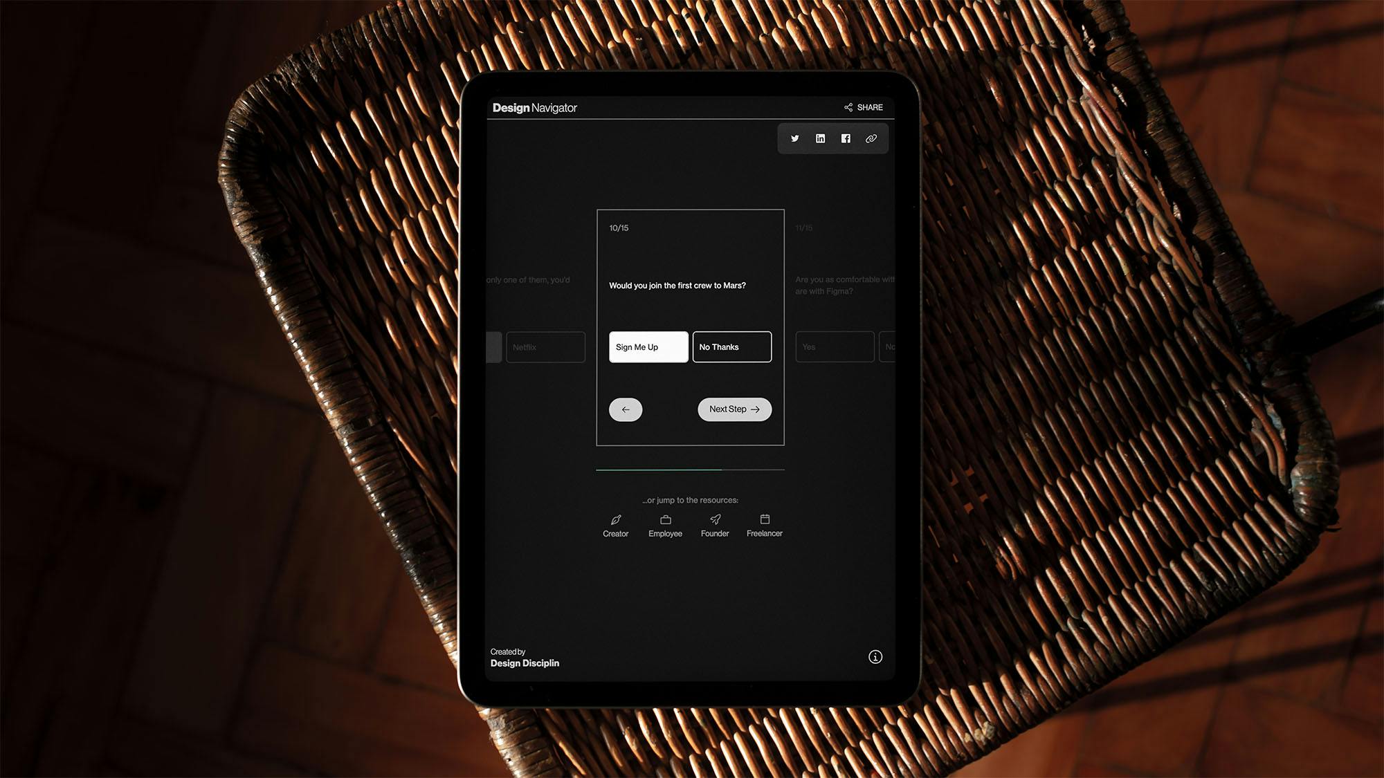 Responsive web app for Design Navigator, displayed on tablet