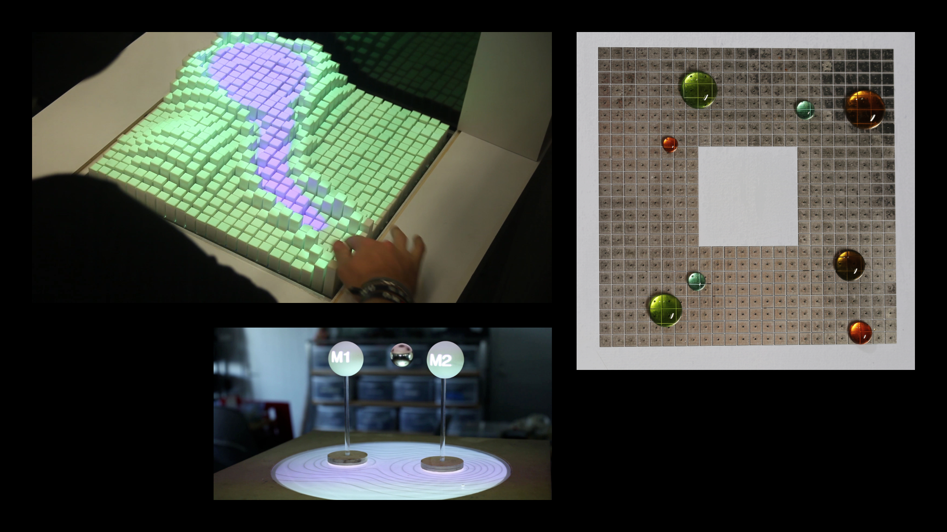 inFORM (2013), zeroN (2011), and Programmable Droplets (2018) by the MIT Media Lab's Tangible Media Group