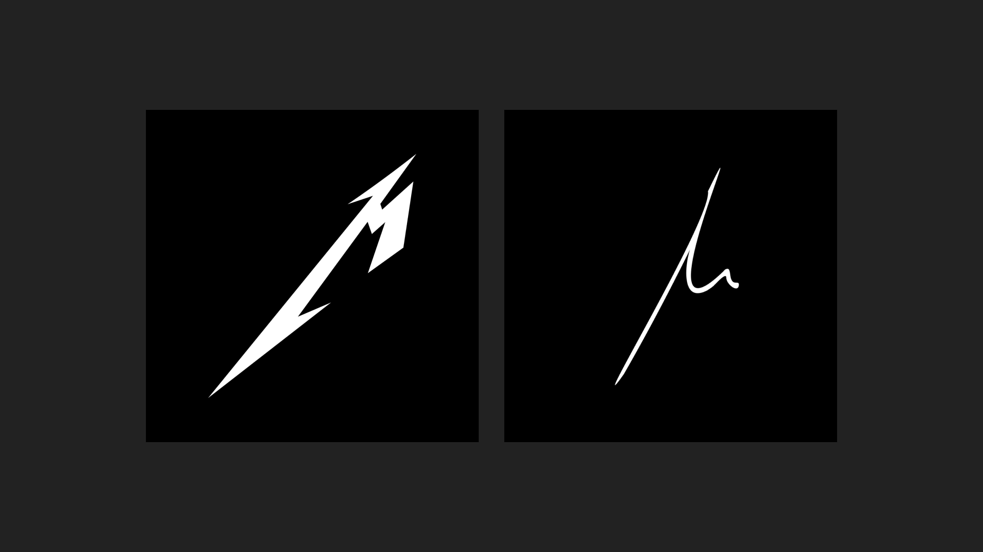 Left: Metallica "M" logo. Right: Author's signature logo. (I vividly remember, at 10 or 12 years old, my first solo visit to the record store and picking Metallica's Reload.)